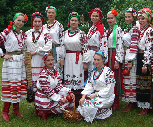 Ukrainian girls and women in traditional costumes
