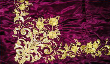 Tunisian exquisite floral embroidery on silk with golden threads