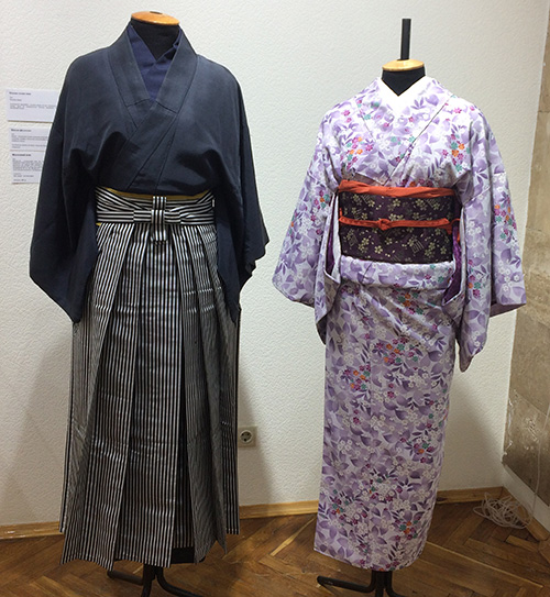 Japanese male and female kimonos